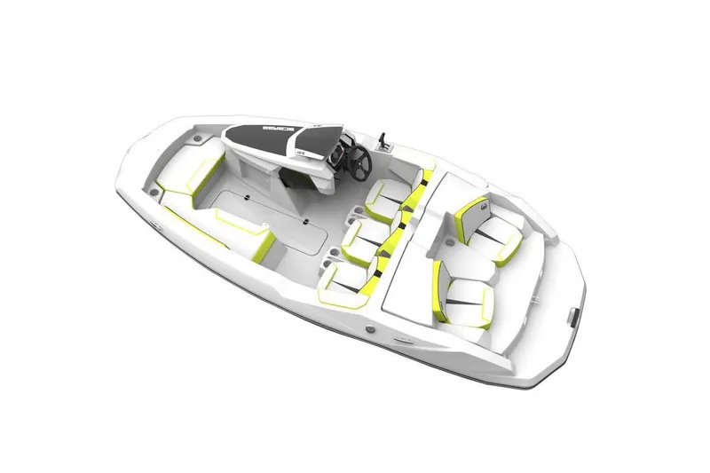 Slide: The Image of 2017 Scarab 165 G boat, white with lime accents, top view. - 12