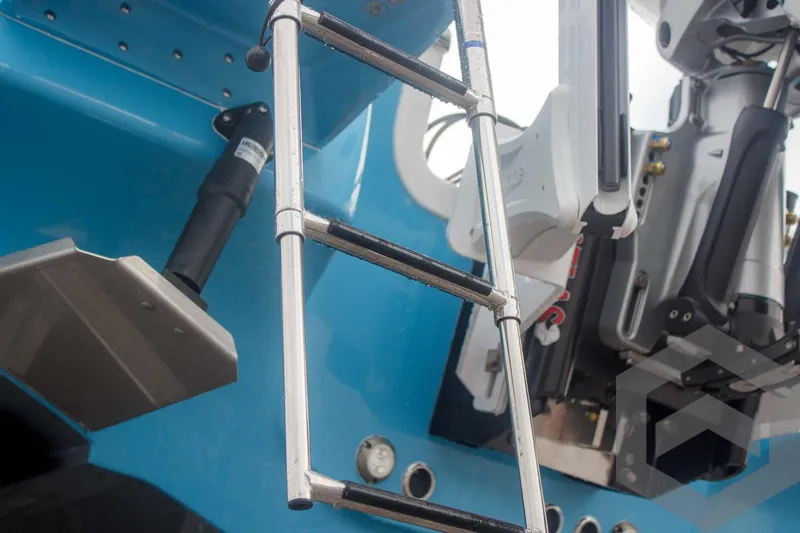 Slide: The Image of Tidewater 2500 Carolina Bay 2025 boat ladder and motor detail. - 21