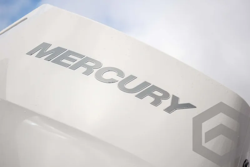 Slide: The Image of Mercury engine on 2025 Tidewater 2500 Carolina Bay boat, close-up view. - 22