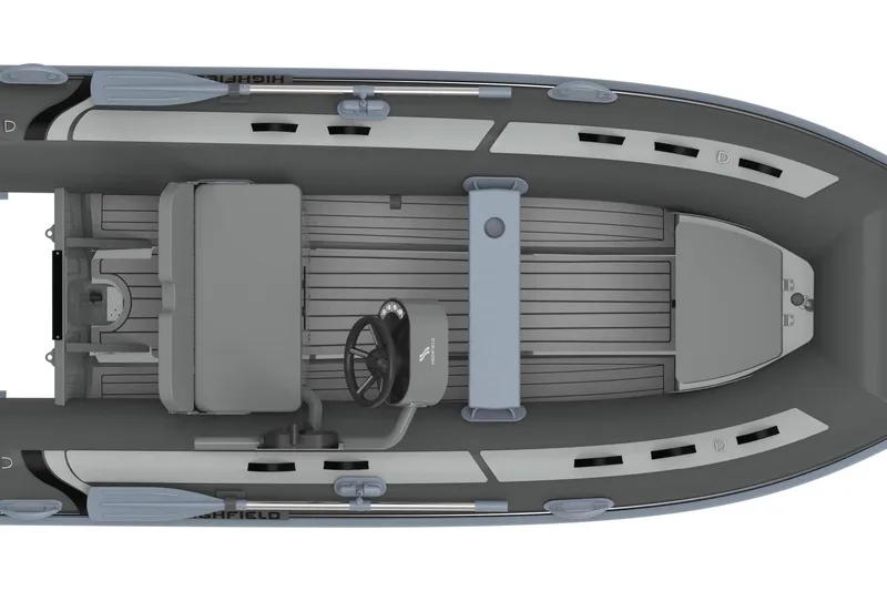 Slide: The Image of Top view of 2025 Highfield Classic 380 inflatable boat interior layout. - 7