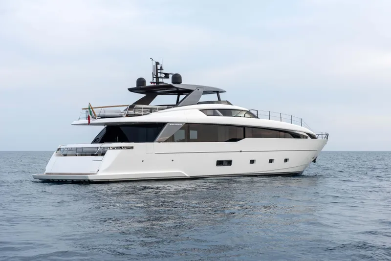 Slide: The Image of 2026 Sanlorenzo 86A luxury yacht on open water. - 5