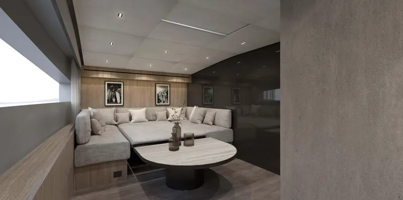 Slide: The Image of Luxurious interior of 2026 Sanlorenzo 86A yacht with modern seating and decor. - 14