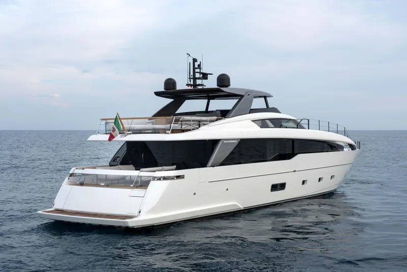 Slide: The Image of Luxury Sanlorenzo 86A yacht, 2026 model, cruising on open sea. - 6
