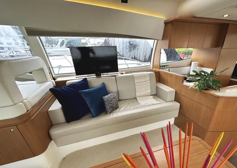 Slide: The Image of Luxurious interior of 2014 Ferretti Yachts 530 with modern seating and decor. - 15
