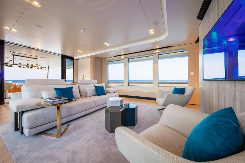 Slide: The Image of Luxurious interior of 2021 Van der Valk Custom 34M Explorer yacht with modern furnishings. - 13