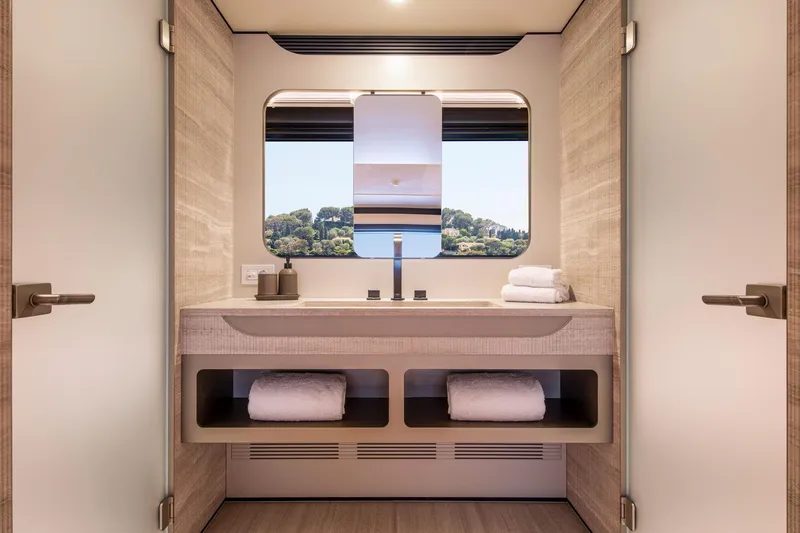 Slide: The Image of Luxurious bathroom interior of 2021 Van der Valk Custom 34M Explorer yacht. - 18