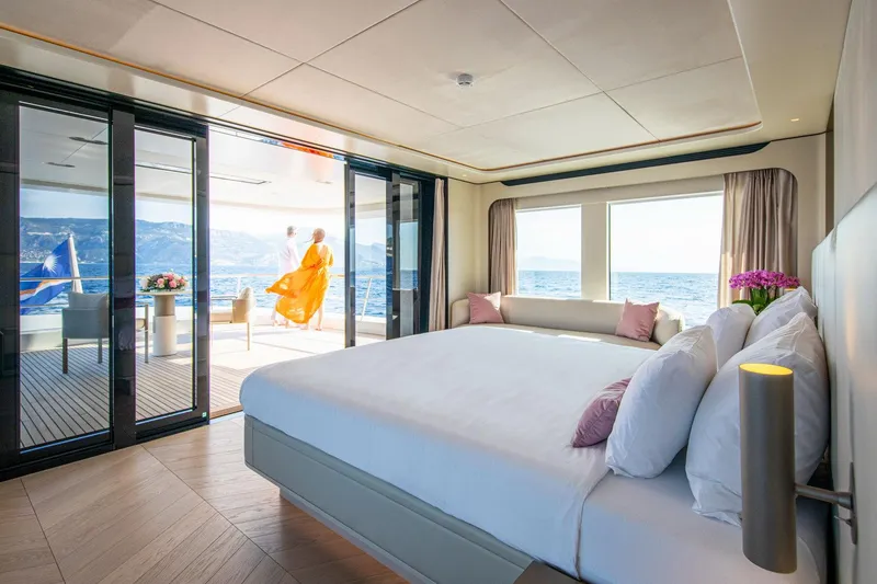 Slide: The Image of Luxurious bedroom on 2021 Van der Valk Custom 34M Explorer yacht with ocean view. - 23