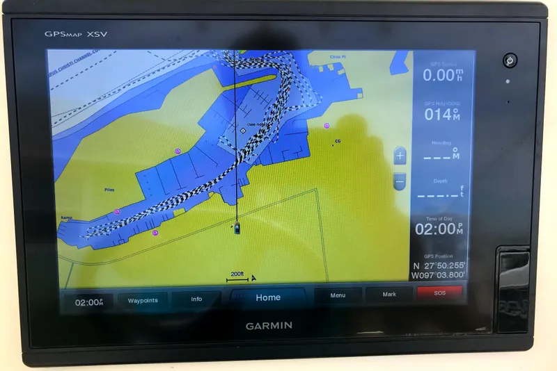 Slide: The Image of Garmin GPS display on 2018 Scout 251 XSS boat, showing nautical map and coordinates. - 22