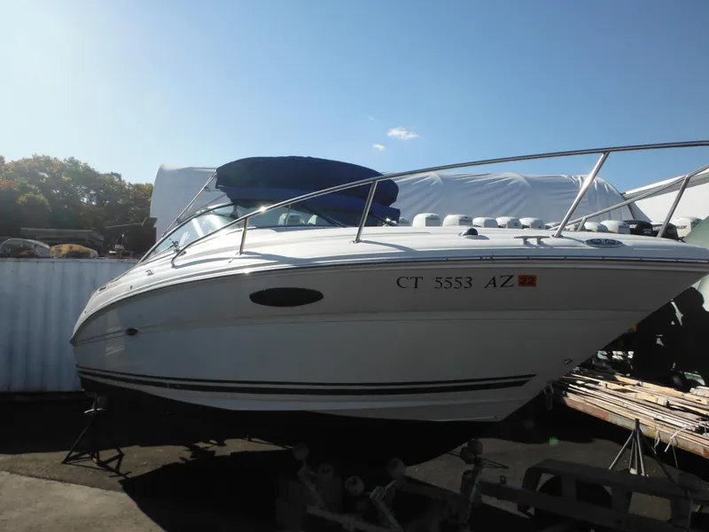 Slide: The Image of 2004 Sea Ray 215 Weekender boat on trailer, side view, sunny day. - 6