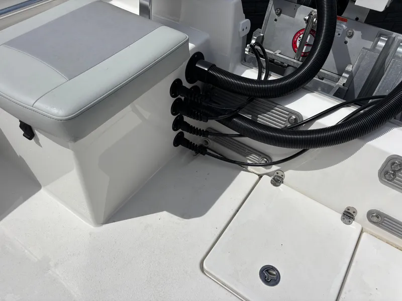 Slide: The Image of 2025 KenCraft 269 boat interior with seating and cable management system. - 46