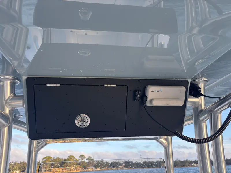 Slide: The Image of KenCraft 269 boat console with Garmin device, 2025 model, featuring sleek design and sturdy construction. - 7