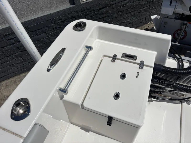 Slide: The Image of KenCraft 269 boat deck, 2025 model, featuring a sleek white design with modern fittings. - 9