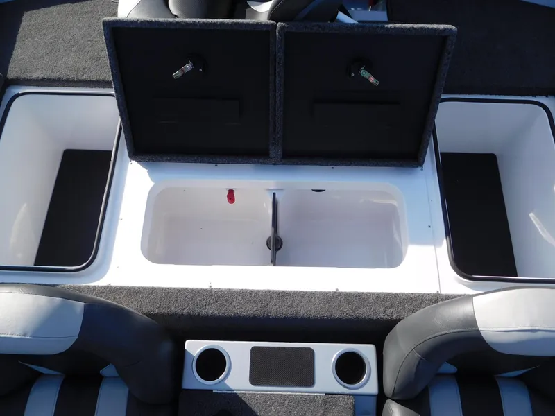 Slide: The Image of 2025 Vexus AVX 1980C boat interior with storage compartments and cup holders. - 11
