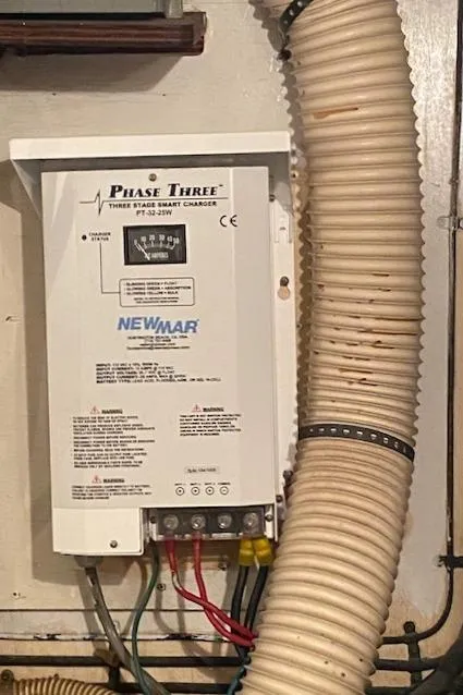 Slide: The Image of Battery charger in a 1973 Hatteras Motor Yacht engine room. - 42