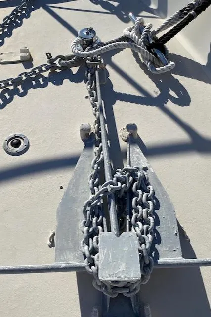 Slide: The Image of Anchor and chain on 1973 Hatteras Motor Yacht deck. - 5