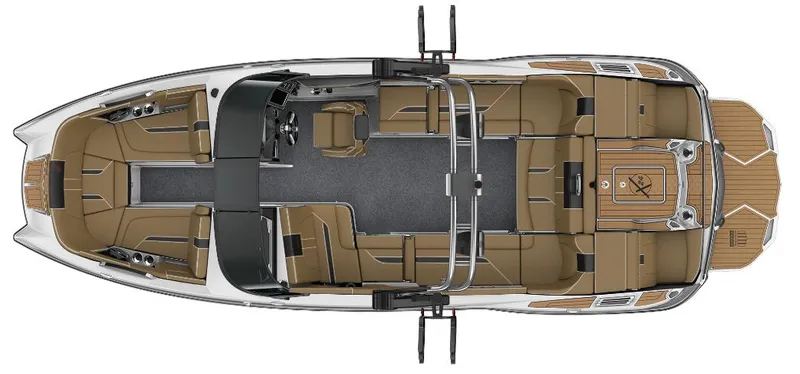 Slide: The Image of 2025 MasterCraft X24 boat interior, top view, featuring spacious seating and modern design. - 14
