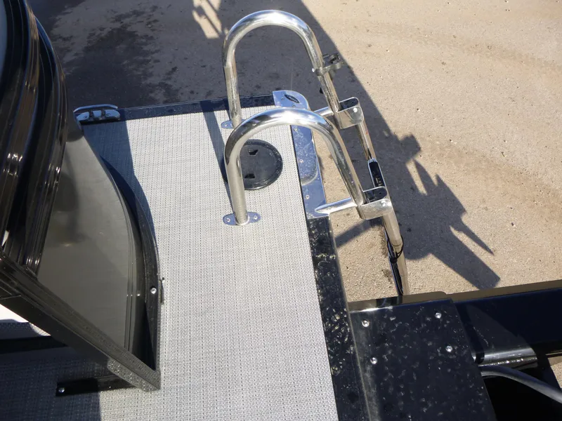 Slide: The Image of Regency 230 LE3 2025 boat ladder and deck detail in sunlight. - 21