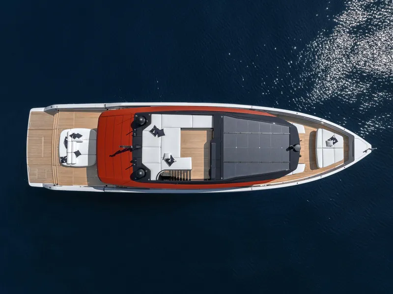 Slide: The Image of Aerial view of 2026 Sanlorenzo SP92 luxury yacht on open water. - 27