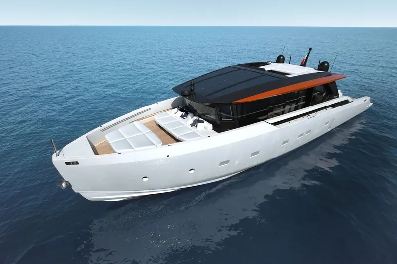 Slide: The Image of 2026 Sanlorenzo SP92 luxury yacht cruising on open sea. - 24
