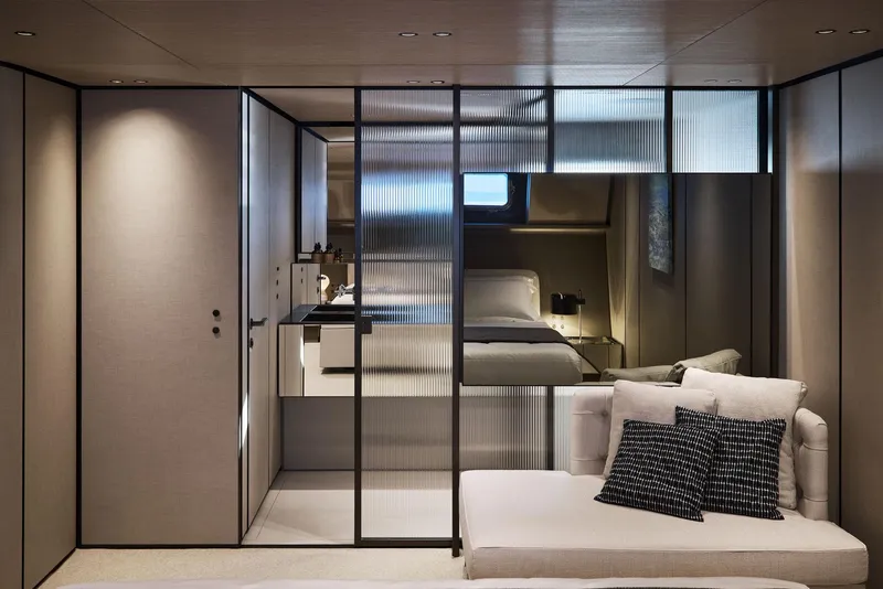 Slide: The Image of Luxurious interior of 2026 Sanlorenzo SP92 yacht with modern design and elegant furnishings. - 35