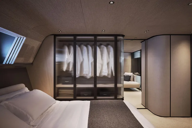 Slide: The Image of Luxurious bedroom interior of 2026 Sanlorenzo SP92 yacht with modern design and elegant furnishings. - 36