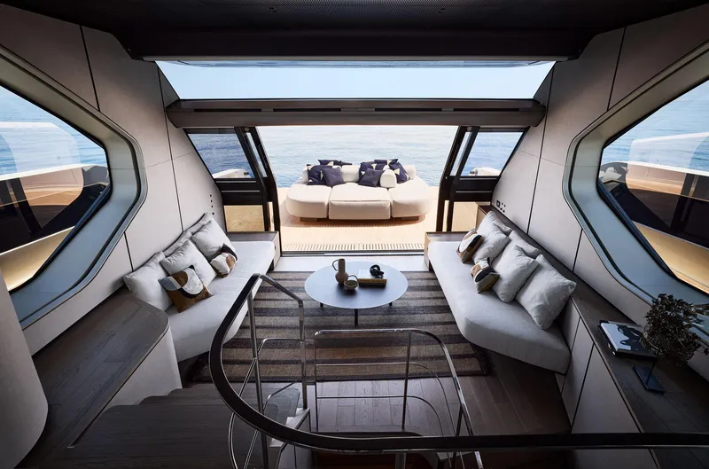 Slide: The Image of Luxurious interior of 2026 Sanlorenzo SP92 yacht with ocean view and modern seating. - 41