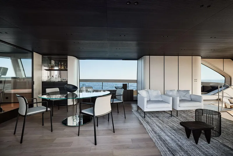 Slide: The Image of Luxurious interior of 2026 Sanlorenzo SP92 yacht with modern furnishings and ocean view. - 42
