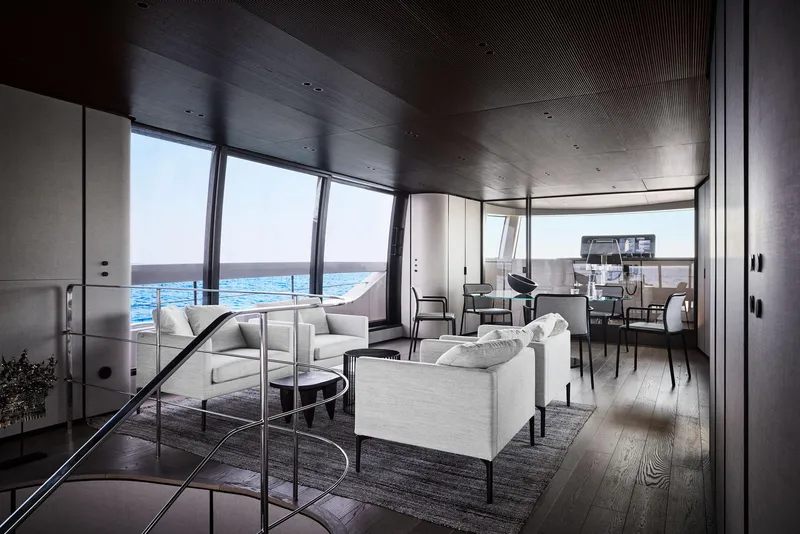 Slide: The Image of Luxurious interior of 2026 Sanlorenzo SP92 yacht with modern furnishings and ocean view. - 44