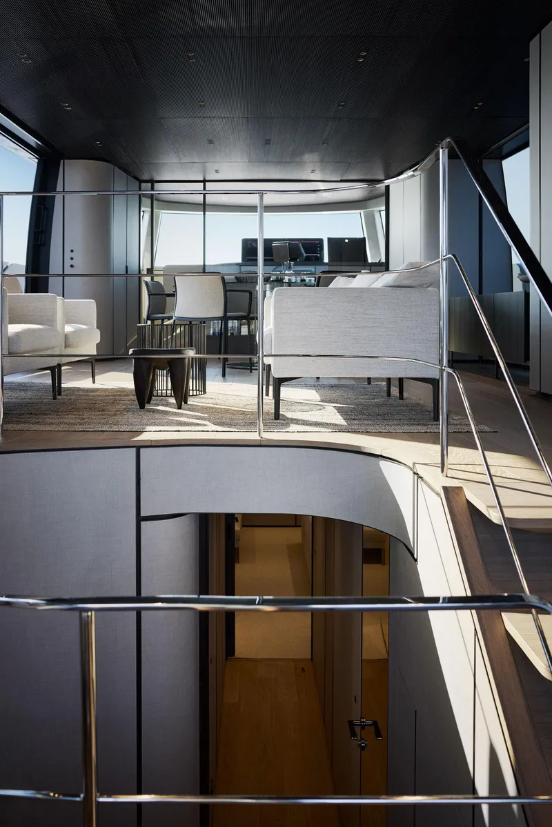 Slide: The Image of Luxurious interior of 2026 Sanlorenzo SP92 yacht with modern seating and sleek design. - 45
