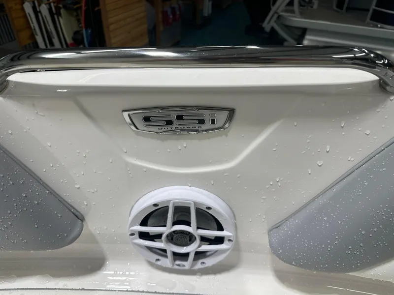 Slide: The Image of 2024 Chaparral SSI21SP boat with wet deck and speaker detail. - 37