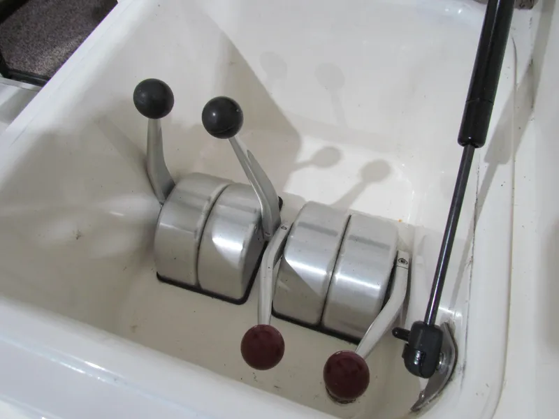 Slide: The Image of Close-up of 2000 Ocean Yachts 48 Sun Sport throttle controls. - 21