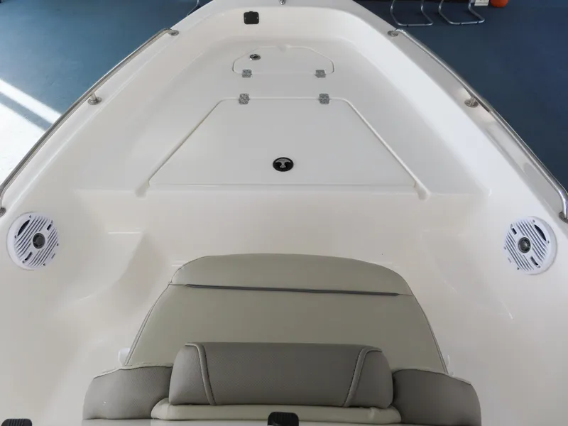 Slide: The Image of 2024 Key West 1720 Center Console boat interior with seating and storage. - 21