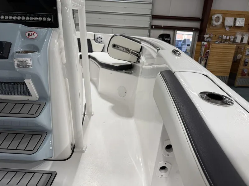Slide: The Image of 2025 Tidewater 220 LXF boat interior with sleek seating and modern design. - 40