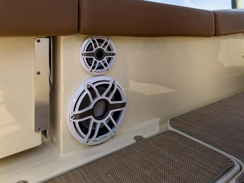 Slide: The Image of 2019 Chris-Craft 30 Catalina boat speakers and seating detail. - 21