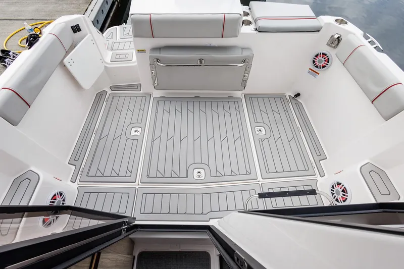 Slide: The Image of 2025 Solara S-250 Coupe boat interior with sleek, modern design and spacious seating. - 18