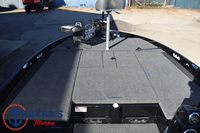 Slide: The Image of 2025 Bass Cat Puma STS boat deck with fishing seat and trolling motor. - 13
