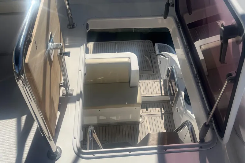 Slide: The Image of Azimut 40 Flybridge 2013 yacht interior with seating and wooden flooring. - 30