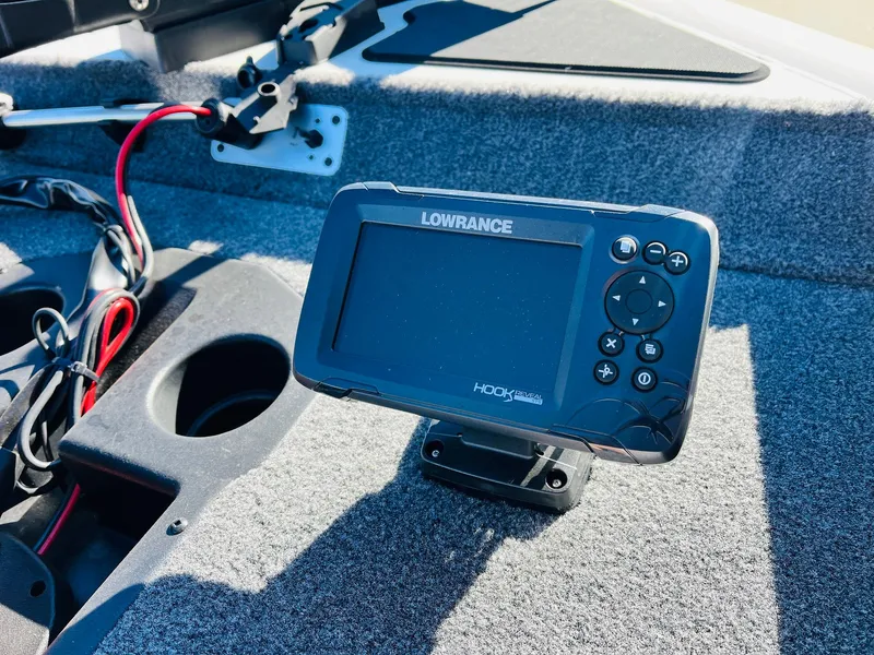 Slide: The Image of Lowrance Hook2 fish finder on 2025 Tracker Pro Team 190 boat dashboard. - 11