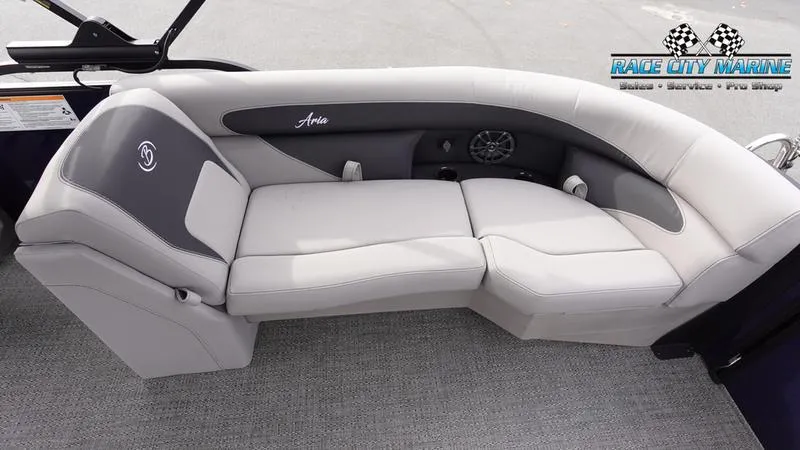 Slide: The Image of 2025 Barletta ARIA 22QC boat interior with plush seating and modern design. - 12