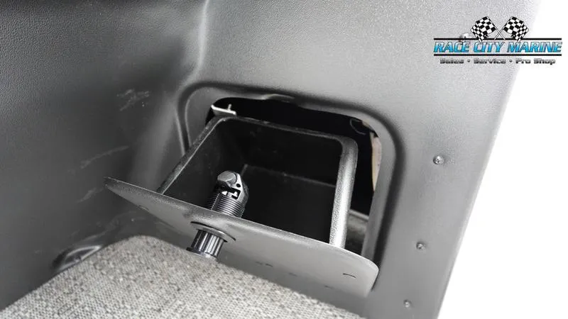 Slide: The Image of Barletta ARIA 22QC 2025 storage compartment detail with Race City Marine logo. - 30