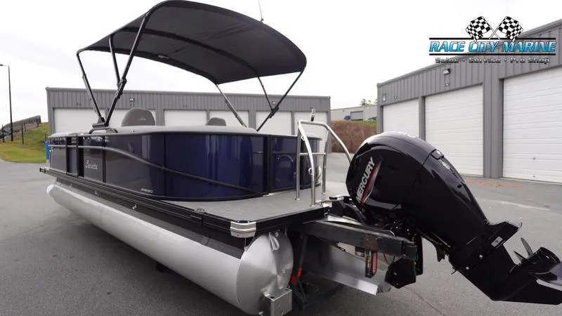 Slide: The Image of 2025 Barletta ARIA 22QC pontoon boat with Mercury outboard motor at Race City Marine. - 6