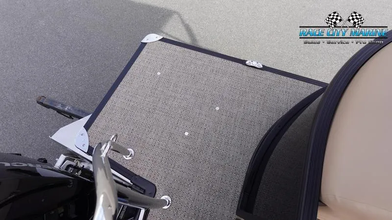 Slide: The Image of 2025 Barletta Cabrio 22QC boat deck with Race City Marine logo. - 10