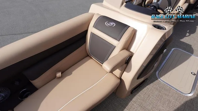 Slide: The Image of 2025 Barletta Cabrio 22QC boat interior with beige and brown seating. - 42