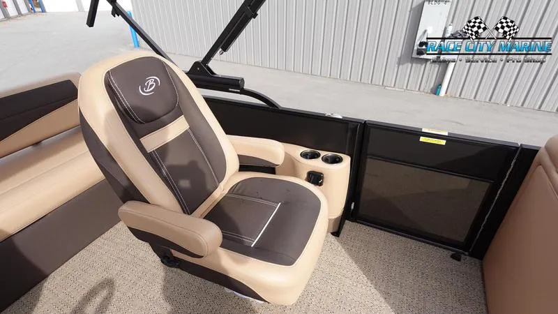 Slide: The Image of 2025 Barletta Cabrio 22UC boat interior with comfortable seating and cup holders. - 19