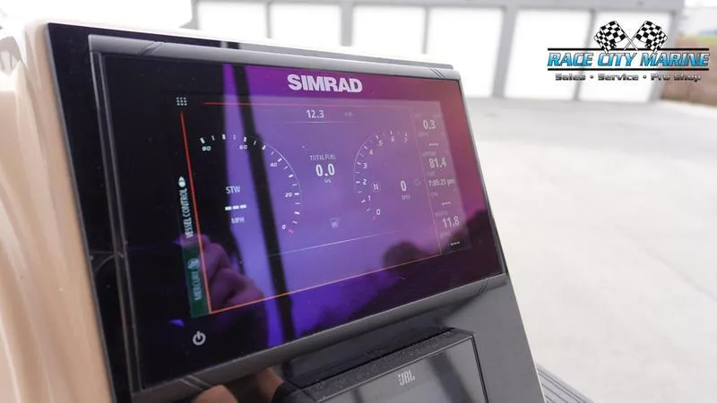Slide: The Image of Simrad display on 2025 Barletta Cabrio 22UC boat dashboard at Race City Marine. - 34