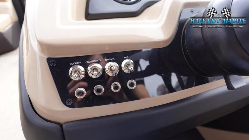 Slide: The Image of Control panel of 2025 Barletta Cabrio 22UC boat with labeled switches. - 36