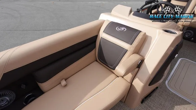 Slide: The Image of 2025 Barletta Cabrio 22UC boat interior with beige and brown seating. - 41