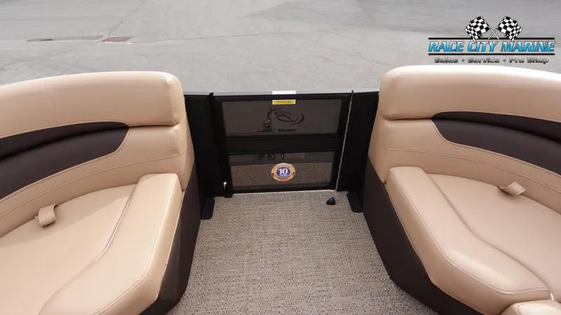 Slide: The Image of Barletta Cabrio 22UC 2025 boat interior with beige seating and carpet flooring. - 46