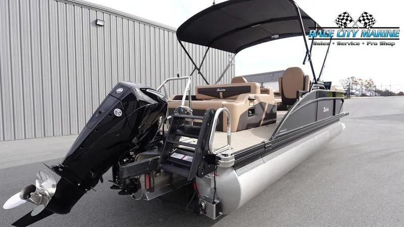 Slide: The Image of 2025 Barletta Cabrio 22UC pontoon boat with canopy and outboard motor at Race City Marine. - 8
