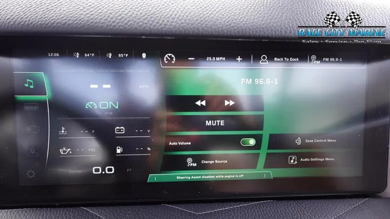 Slide: The Image of 2025 Nautique Super Air Nautique G25 dashboard display showing audio and navigation controls. - 39
